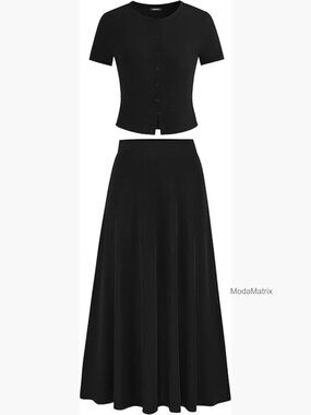2 Piece Skirt Set Crop Top Maxi Skirt Ribbed Knit Summer Outfit